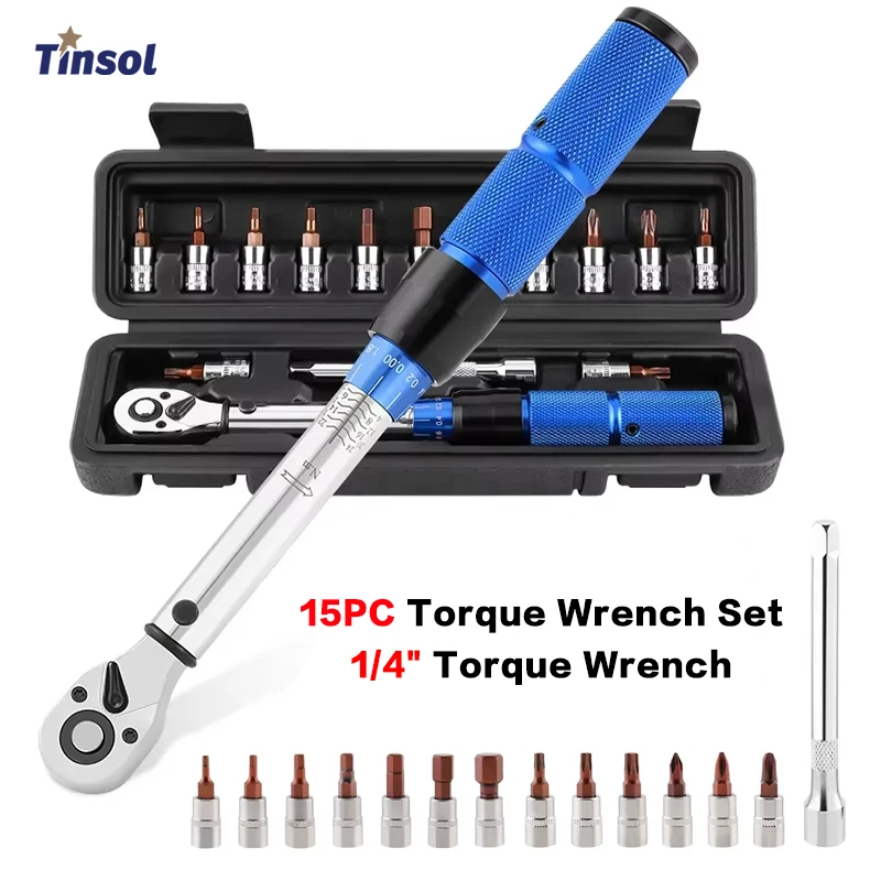 TINSOL Adjustable Torque Ratchet Wrench 1/4-inch Dual-Direction Bicycle Hex Socket Preset Wrench Professional Maintenance Tool