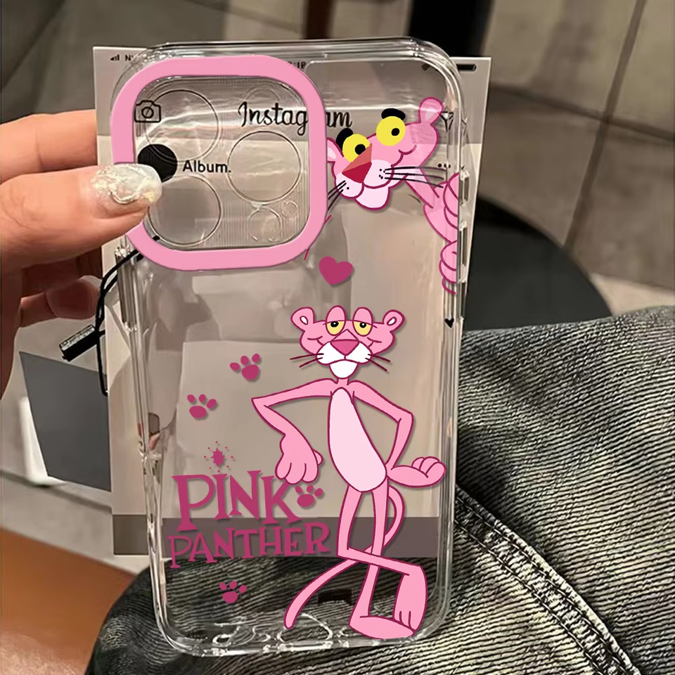 Pink Phone Case For iPhone 16 15 14 13 12 11 Mini Pro Max X XR XSMax 7 8 Plus Transparent Soft P-PantherS Back Cover