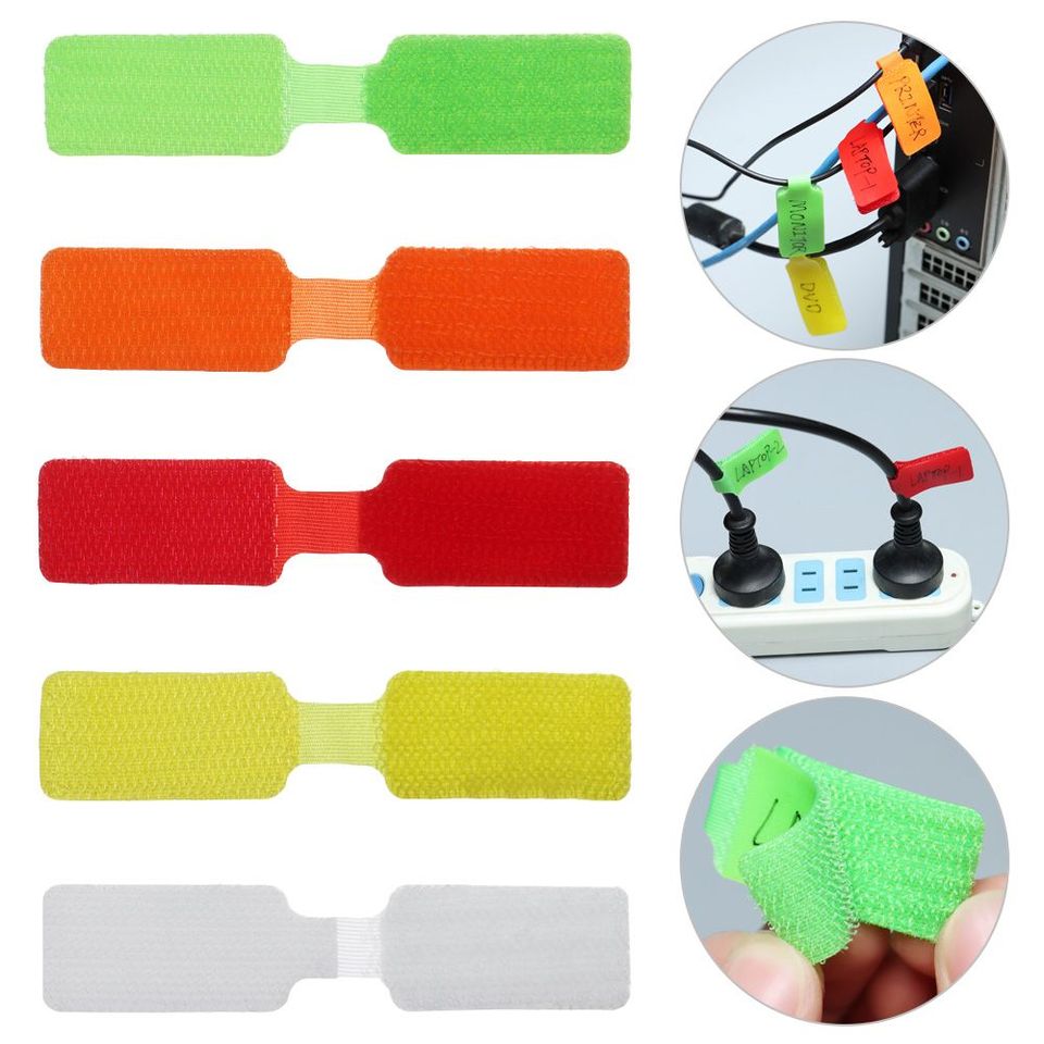 5Pcs Nylon Cable Cord Labels Strap Hook And Loop Colorful Writable Wire Labels For Electrical Cable Organize Cord Identification