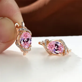 Oval Cut Green Blue Pink Yellow Red Stone Vintage Hoop Earrings For Women Gold Color Wedding Ear Buckle Engagement Jewelry Gift