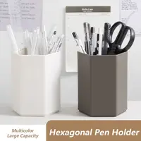 Creative Hexagonal Design Pen Holder Large Capacity Pen Container Simple Desk Organizer Pencil Storage Box Stationery Pen Barrel 5