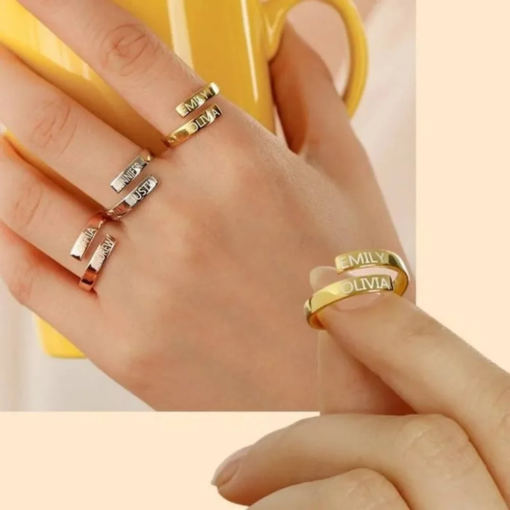 Personalized Women Ring Gold Jewelry Custom Name Men Stainless Steel Rings Couple Wedding Jewelry Gift Anillos Acero Inoxidable
