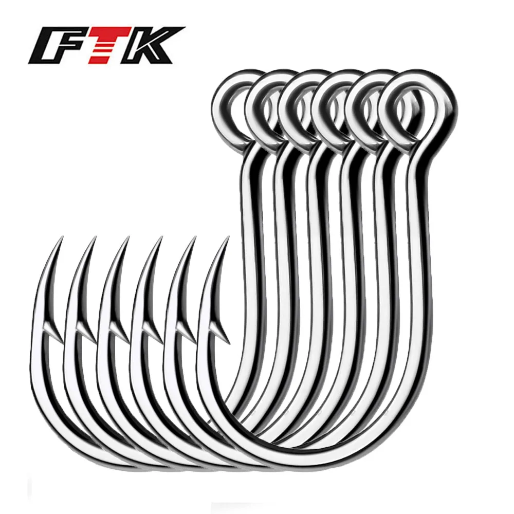 

FTK 20Pcs Fishing Hooks Fishing Jigging Hook Carp Eye Worm Barbed Inline Hooks Saltwater High Carbon Steel Fishing Accessories