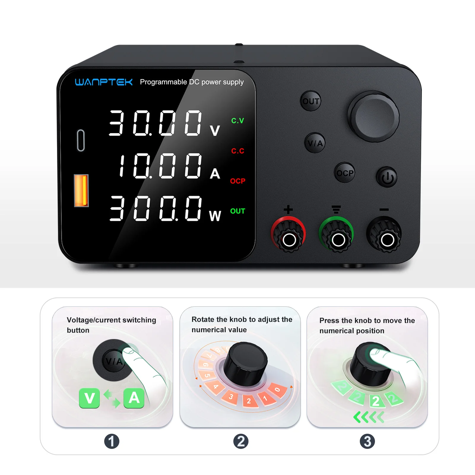 ShiYu Wanptek TPS605 (0-60V/0-5A) 조정 가능한 전력, 충분한 전압 및 전류를 갖춘 검정색 DC 안정화 전원 공급 장치