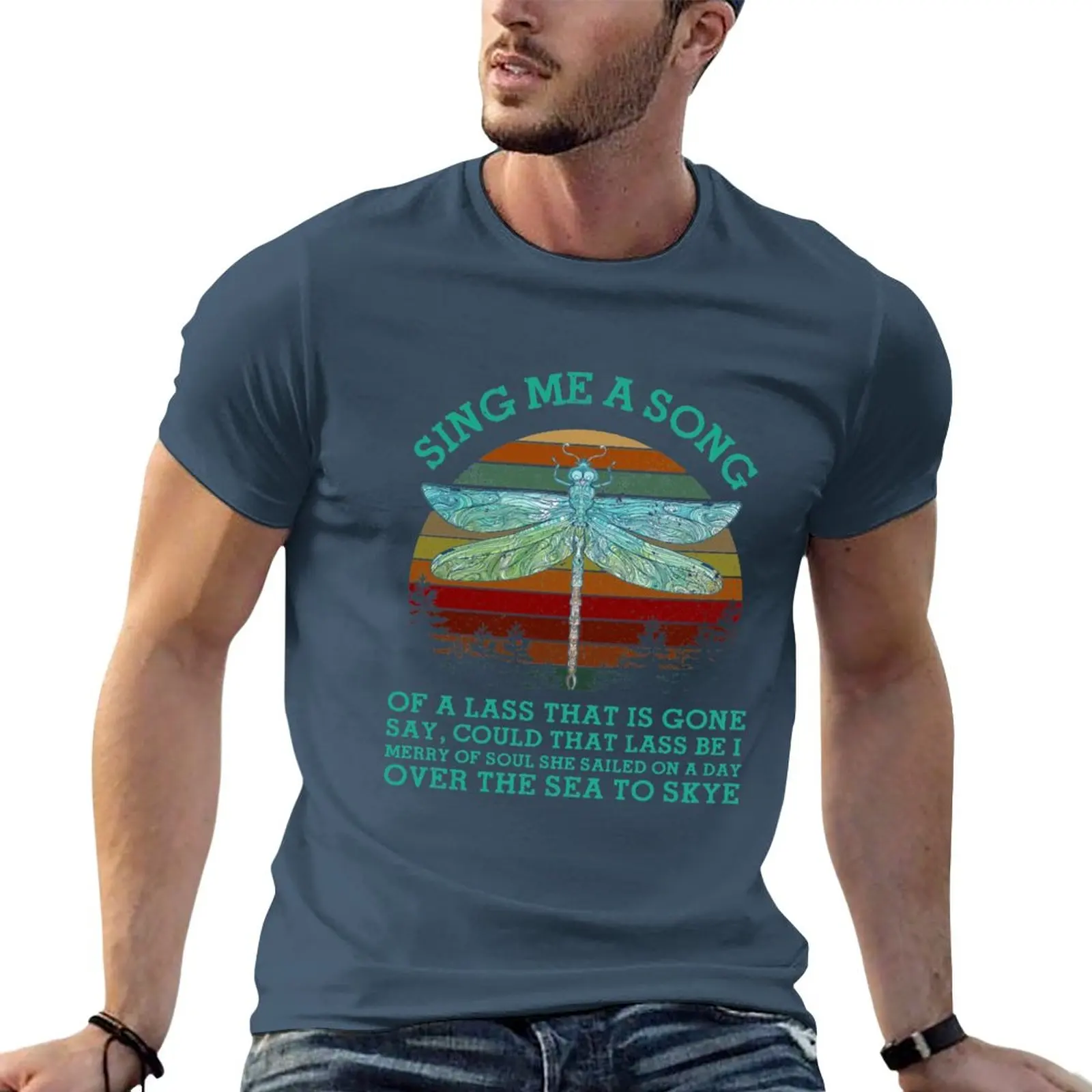 

New Dragonfly Sing Me A Song Retro Vintage Sunset T-Shirt summer tops summer clothes plus size tops Men's clothing