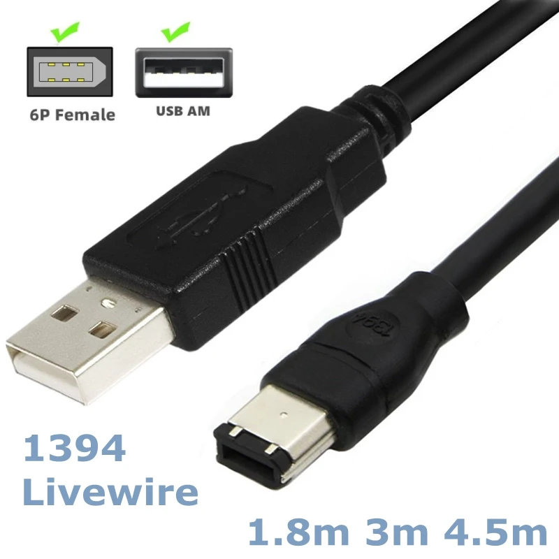 컴퓨터 디지털 카메라 D용 USB 수-1394 6 핀 수 데이터 변속기 신호, USB-IEEE Firewire 1394 6 핀 케이블, 1.8M 6FT