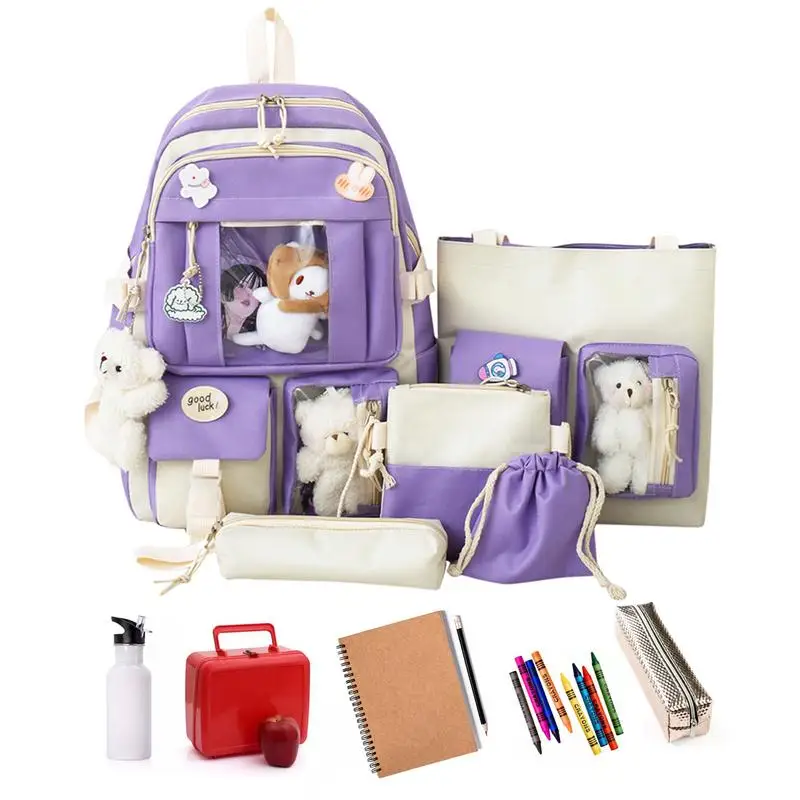 

Kawaii Backpack Set 5 Pieces Kawaii Backpack Set Large Capacity Schoolbag With Kawaii Pin And Accessories Student Travel Bag For