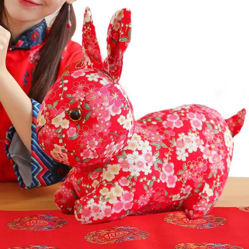 

Chinese Rabbit Plush Chinese Lunar New Year Decorations Bunny Figurines Chinese Stuffed Animal Dolls Luck Rabbits For Home Party