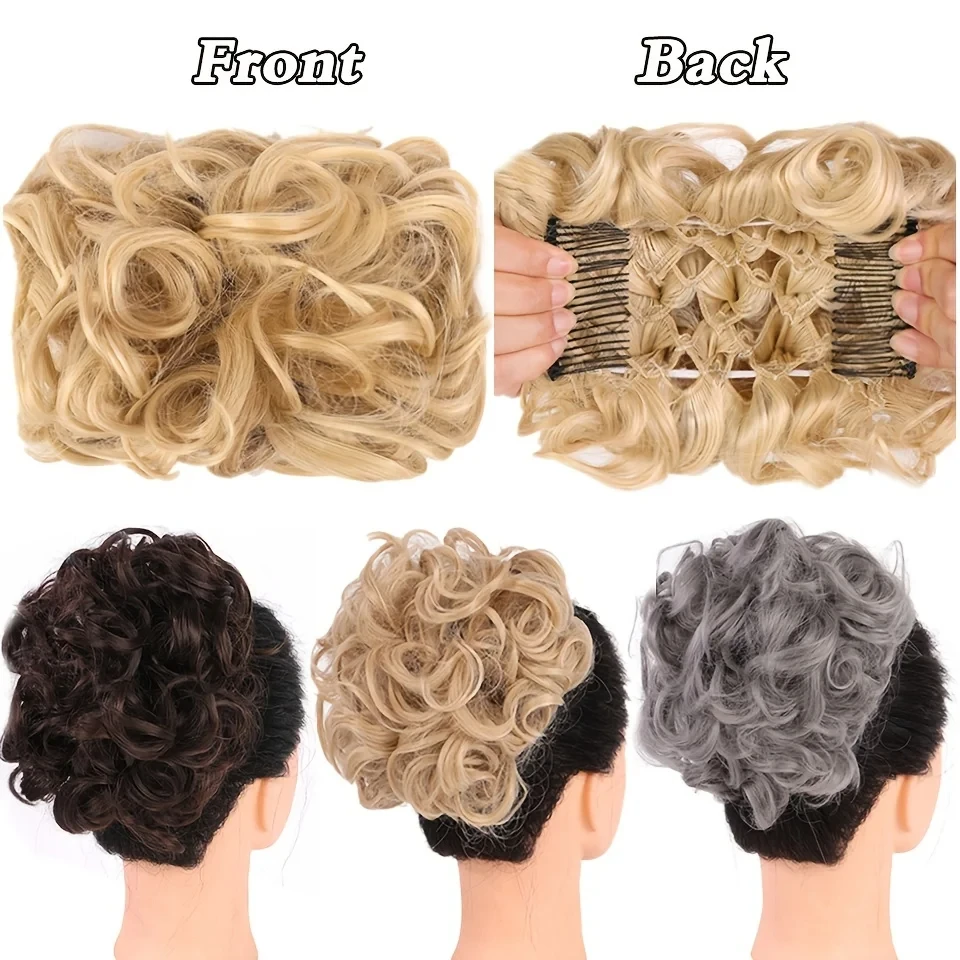 Synthetic Curly Brown Blonde Hair Bun Extension for Women