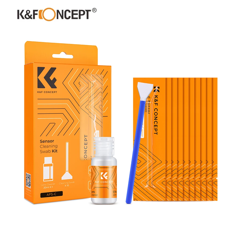 Camera Cleaning Kit K&F Concept Sensor Cleaning Swab Kit 10Pcs Vacuum Packaging And Liquid 20ml for DSLR or SLR Camera