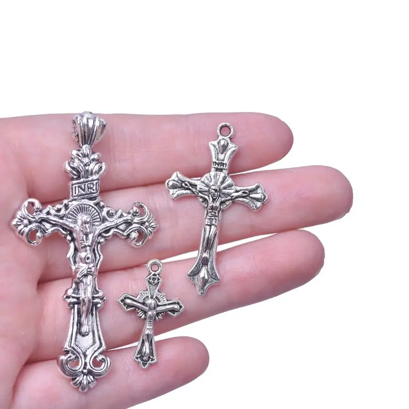 5-25pcs Mixed Silver Color Christian Cross Charm For Jewelry