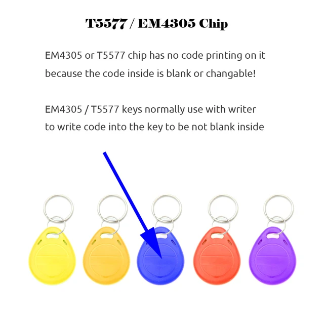 5YOA 100pcs 125KHz T5577 Keyfobs Rewritable Duplicate Tag 5200 Proximity Copy Access Card ID Token Ring RFID Cloner Keychain 2