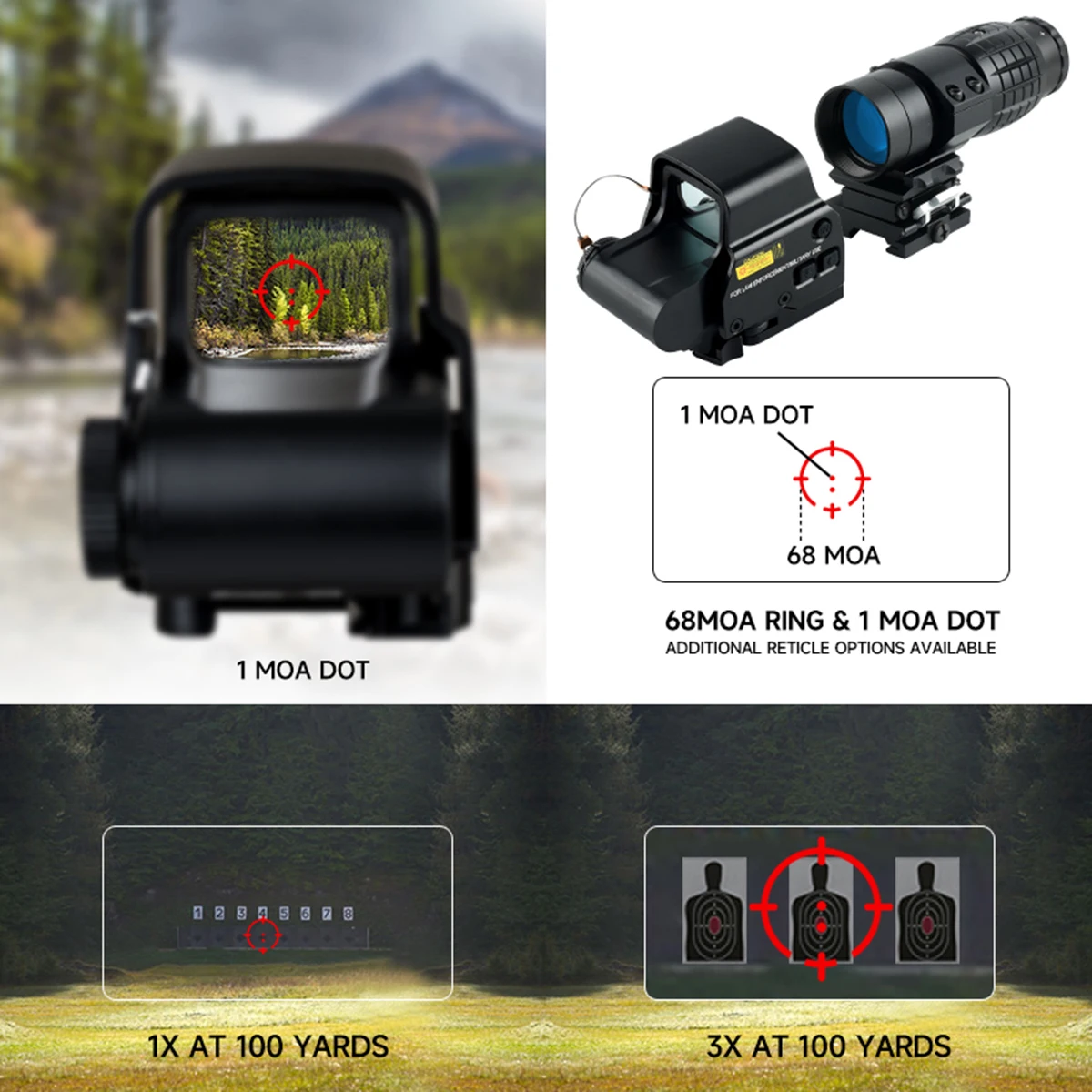 Tactical 3X Magnifier Optics Sight Flip-up Mount 553 558 Red Green Dot Sights for 20mm Rail Hunting Firearms Airsoft