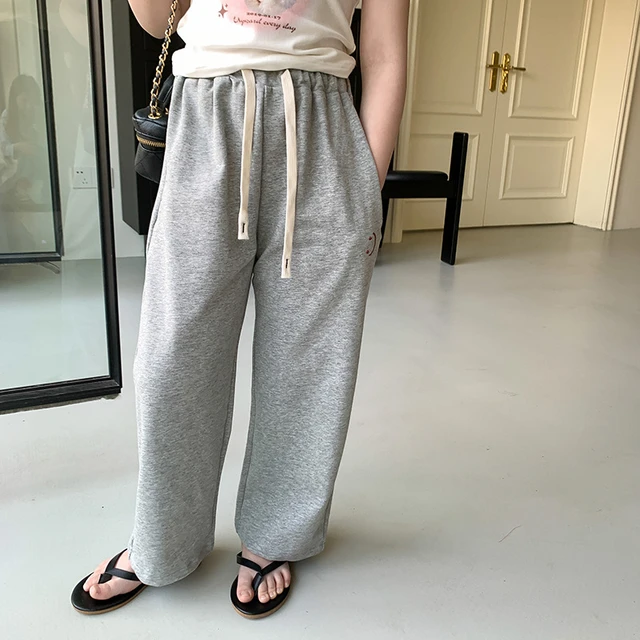 Grey Sweatpants Thin Summer Casual Wide Leg Long Pants for Girls and  Students Trousers Black - AliExpress