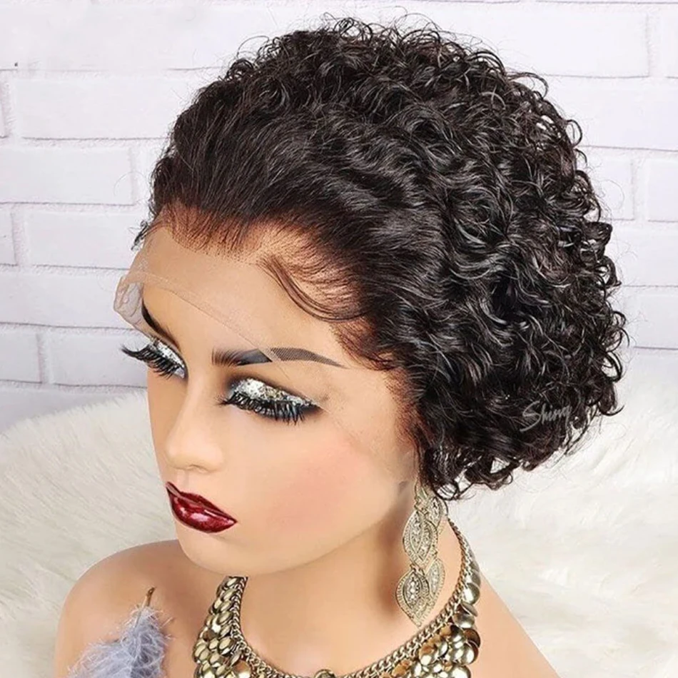 Human Hair Wigs Curly Pixie Cut Wig Lace Wig Water Curl Short Bob Human Hair For Women 13X1 Transparent Lace Hair Cheap Pre Plucked