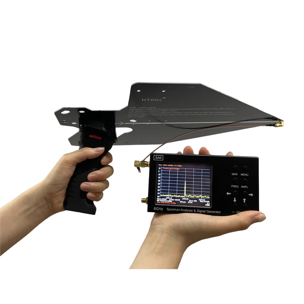 HTOOL HT8 Handle UWB UHF Log Periodic Antenna 100MHz-12GHz Passive Directional PCB Handheld Antenna 50Ω 7-12dBi High Gain SMA 2