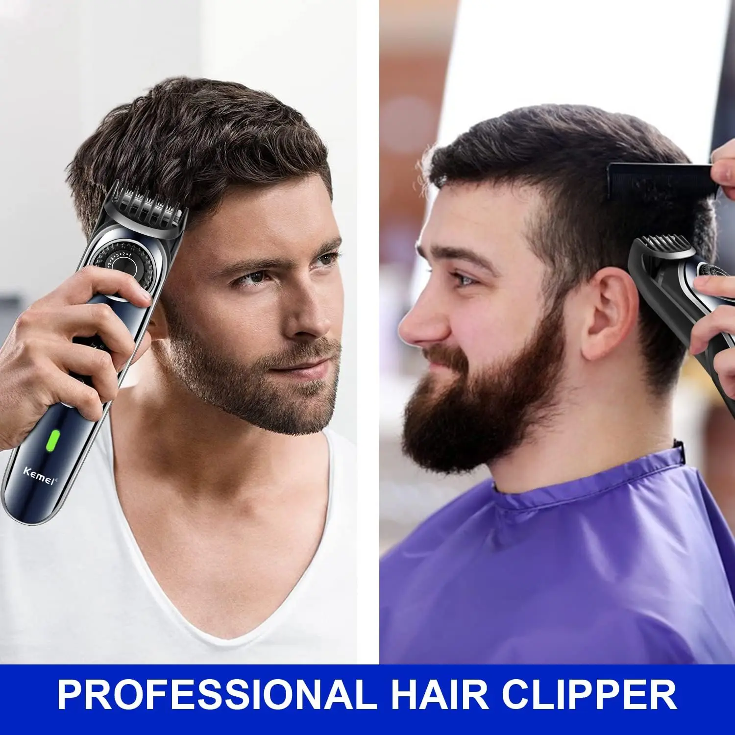 Kemei Cordless Adjustable 1-10mm Hair Trimmer For Men Face Beard Trimmer Rechargeable Edge Hair Clipper Electric Lithium Battery