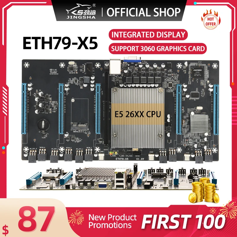 JINGSHA ETH79-X5 Mining Motherboard 5GPU 65MM Pitch Bitcoin Ethereum Supports RTX3060 High-end Graphics With XEON E5 CPU And VGA best gaming motherboard