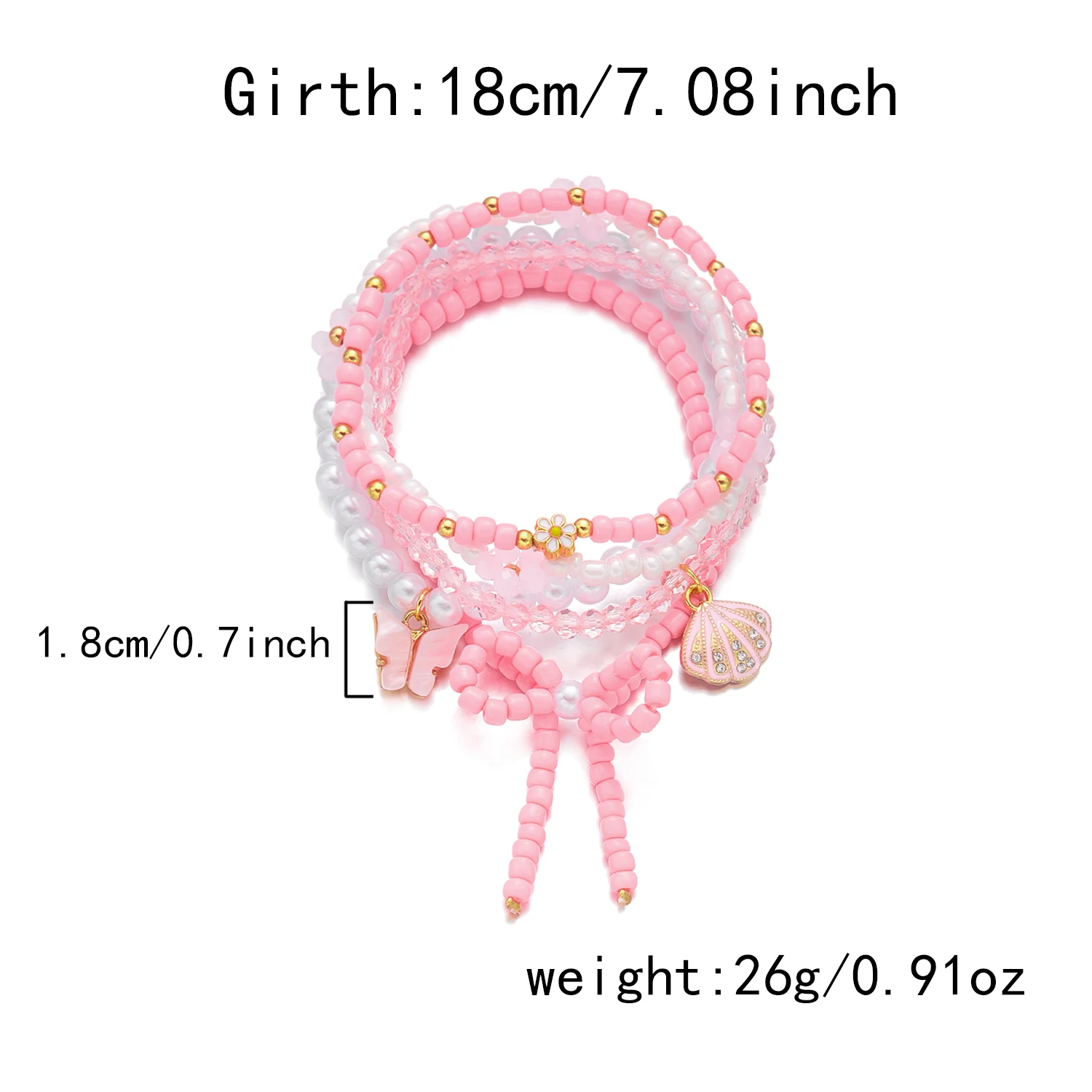 Süßes Rosa Reisperlen-Schleifenarmband-Set für Frauen Böhmische Sommer-Muschel-Seestern-Blumen-Armbänder Trendiger Mehrschichtiger Schmuck – Detail 7