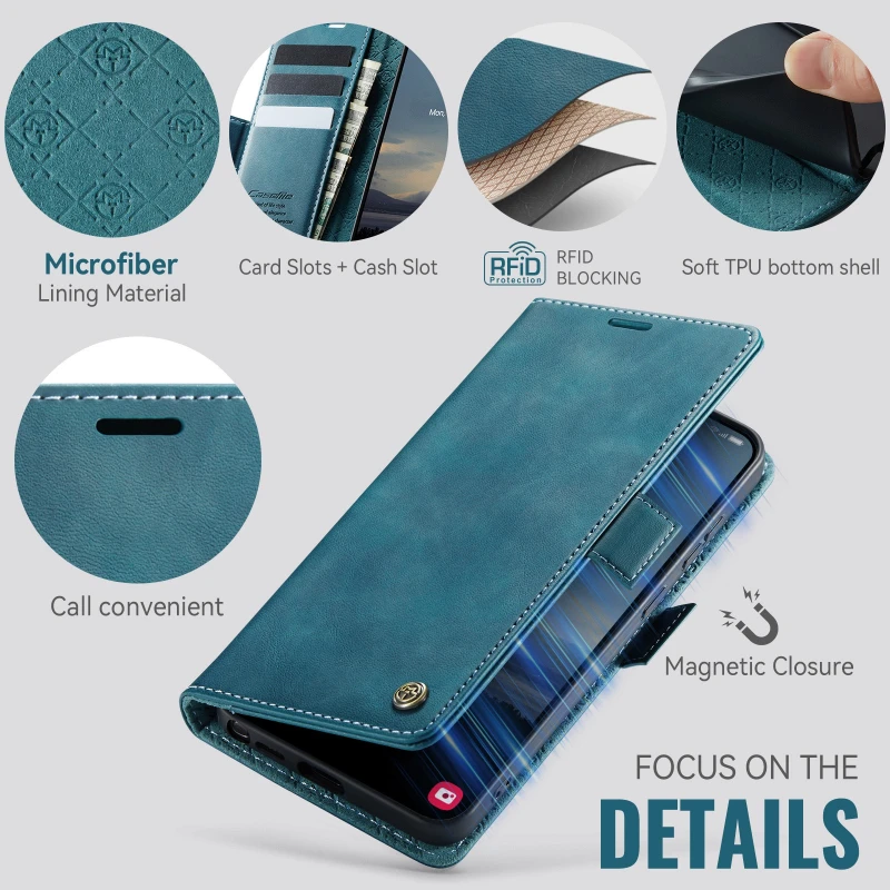 Vintage Leather Flip Wallet Phone Case with Stand and Card Holder Pockets