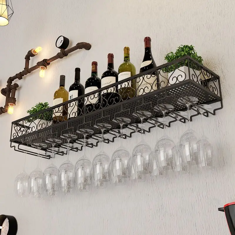 Wall hanging wine rack Tall glass rack upside down wine glass cabinet living room against the wall