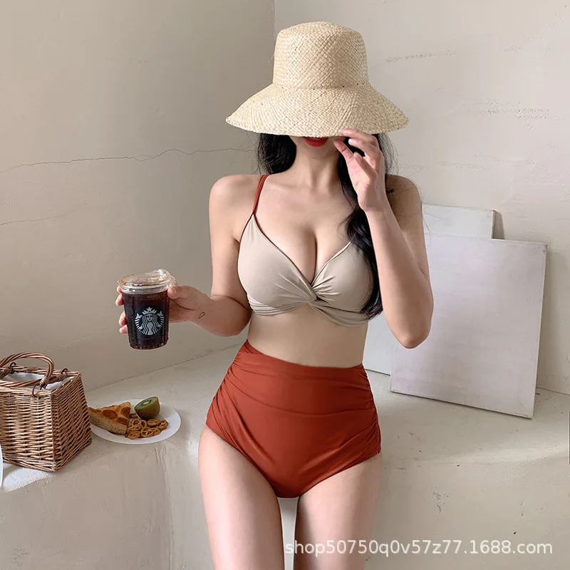 

Bikini Fashion Sexy Swimwear Female Sexy Triangle Bikini Split High Waist Small Chest ins East Gate Swimwear