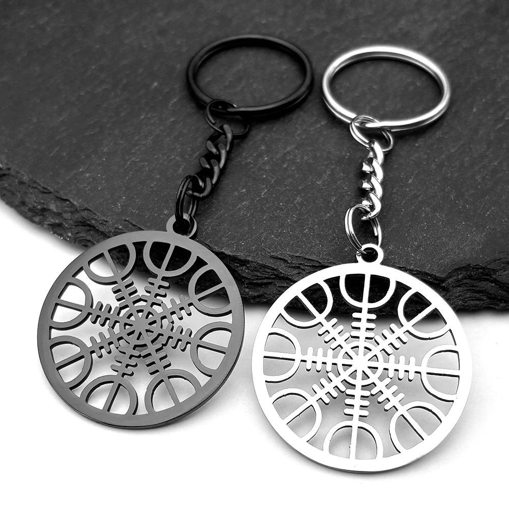 Wikinger Kompass Helm Rune Amulett Schlüsselanhänger Silber Farbe Edelstahl Symbol des Schutzes Schlüsselanhänger Pagan Schmuck