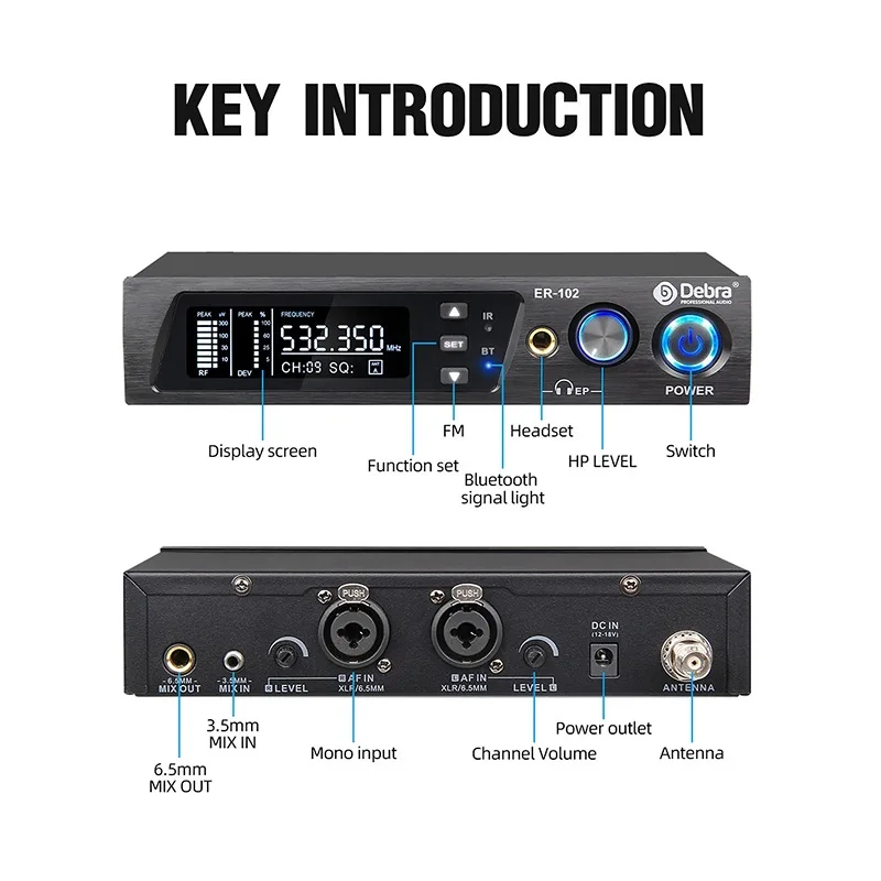 Debra UHF PRO Wireless Headphone Earphone Monitor ER-102 Transmitter Receiver Audio For Concerts Home Theater Stage