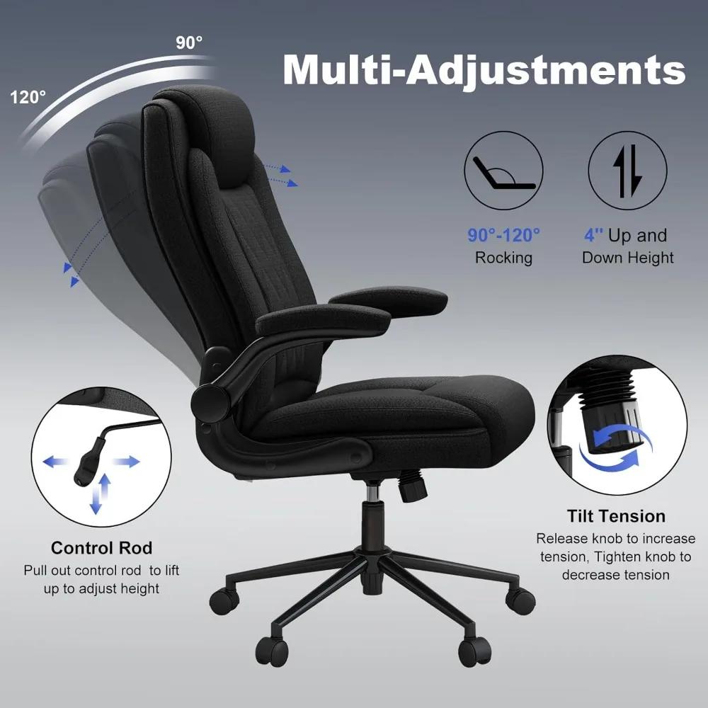 Big and Tall Fabric Office Chair -500 lb Heavy Duty Office Chair for Big Man, High Back Executive Office Desk Chair with 120° Ti 6