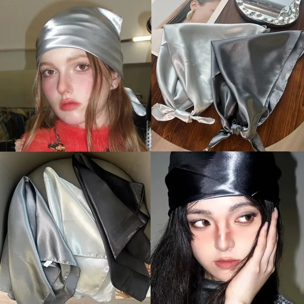 Summer Y2K Headscarf Hat Bling Bling Punk Style Hip-hop Kerchief PU Leather Square Scarf Hair Accessories