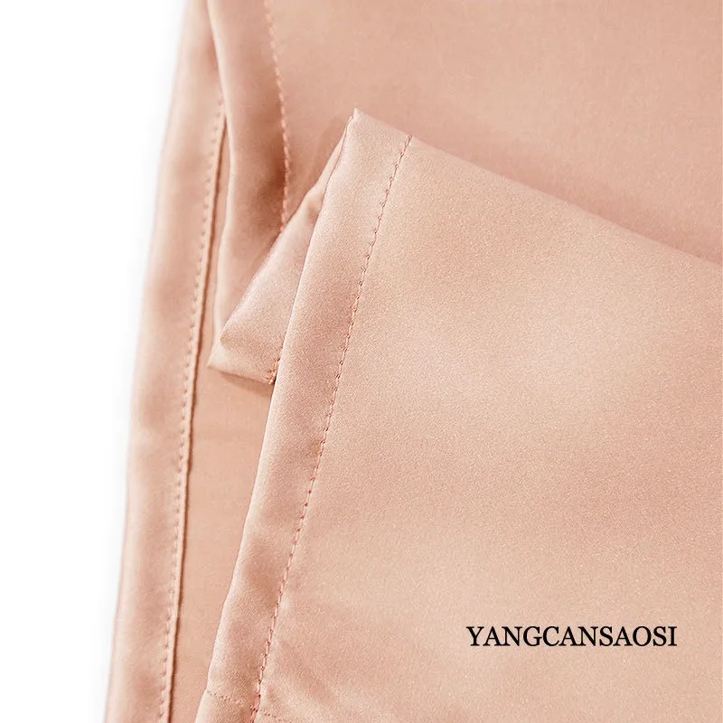 2024 Women's Fashion Spring New 100%Natural Mulberry Silk Crepe De Chine Smooth Skin Pink Casual Straight Leg Pants