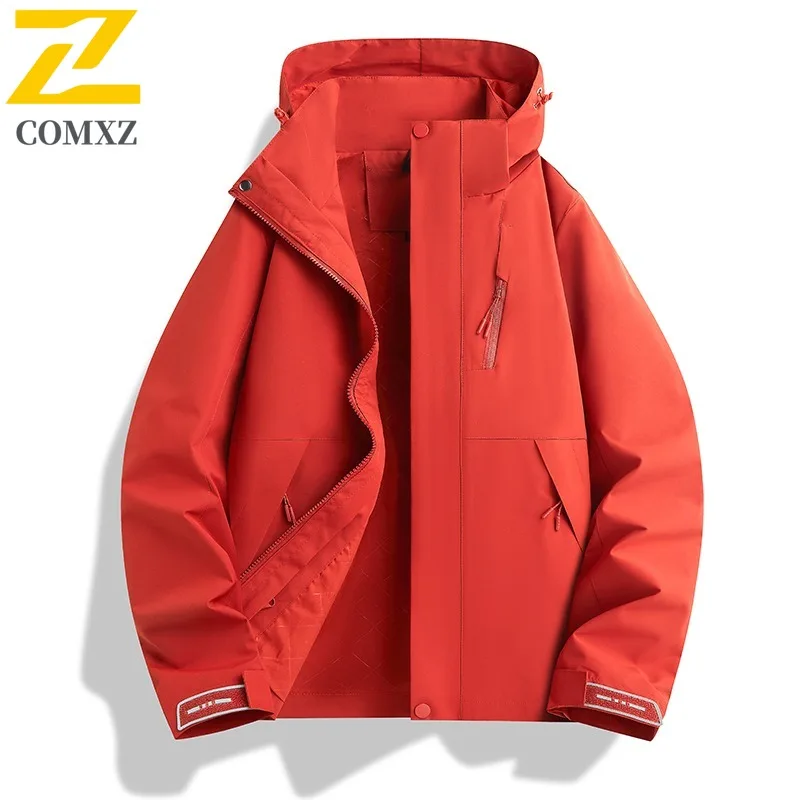 COMXZ Solid Color Coat Windproof Waterproof Trendy Hiking Work Biker Jacket Camping Comfortable Wear Resistant Men's Outerwear