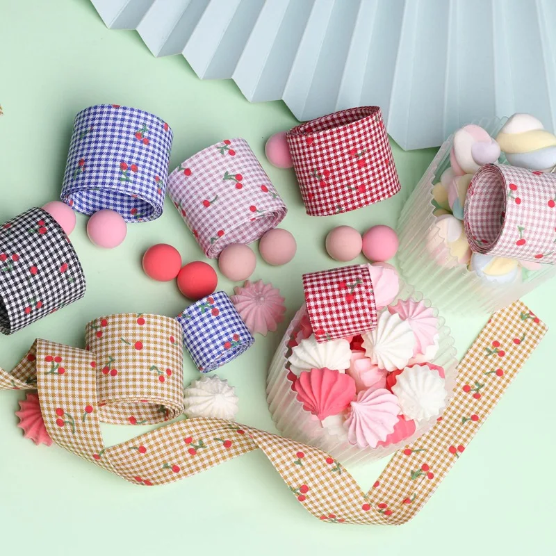 9-10 Yards 25mm 38mm Double Sided/Fruit/Cherry/Lattic Ribbon DIY Make Bowknots Kids Hair Accessories Material Handmade Carfts