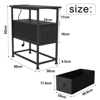 Table basse, table de chevet, table d'appoint, table à thé, avec une tiroir, avec éclairage LED, prise européenne, 60x30x62cm, pour salon, chambre à coucher, bureau. 6