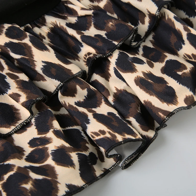 Leopard Contrast Y2k Cake Skirt Women Sexy Cute Hotsweet Basic Chic Retro Clothing Streetwear American Gyaru