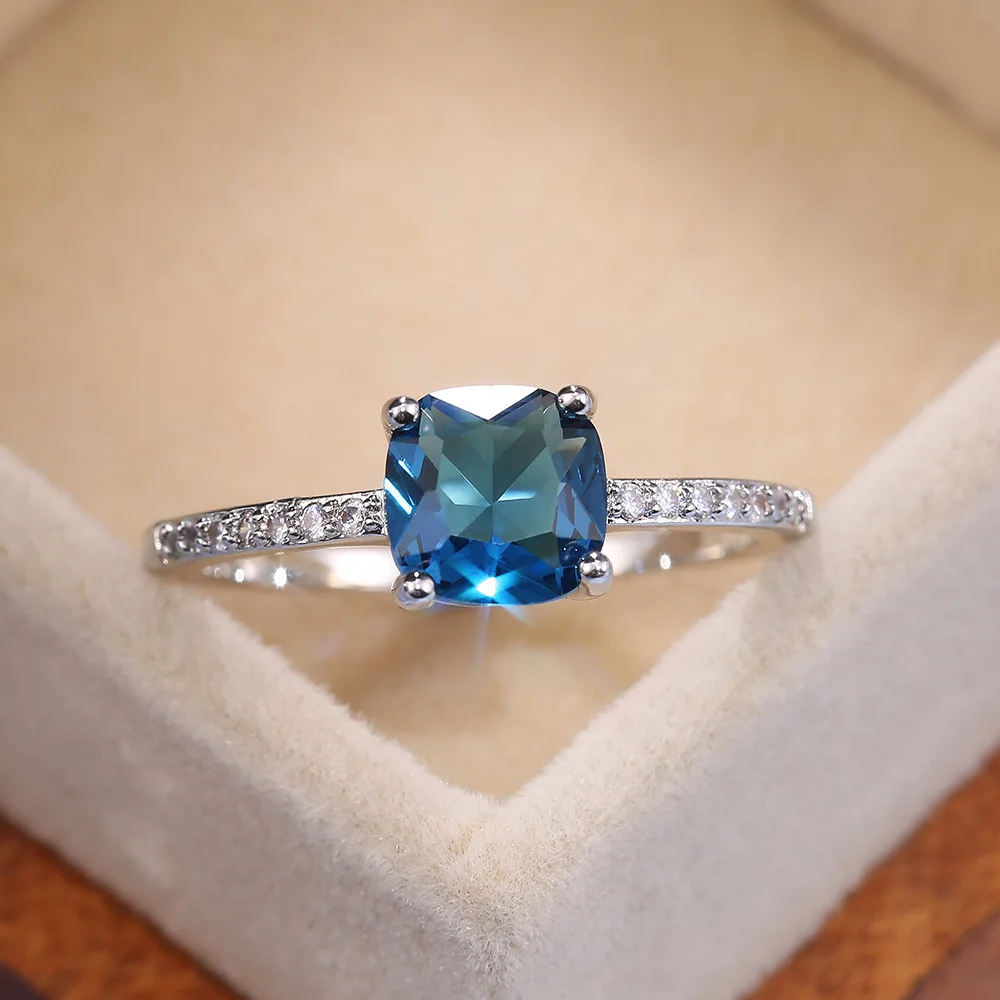 Zircon Sapphire Silver Plated Stainless Steel Ring for Women,Engagement Wedding