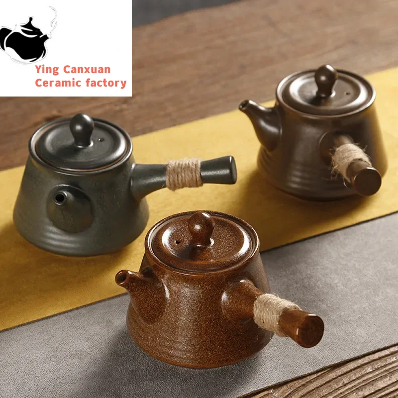

Gilding Teapot Single Teapot Stoneware Side Handle Pot Ceramic Retro Tea Making Device Kung Fu Tea Set Kiln Baked Pot Bearing