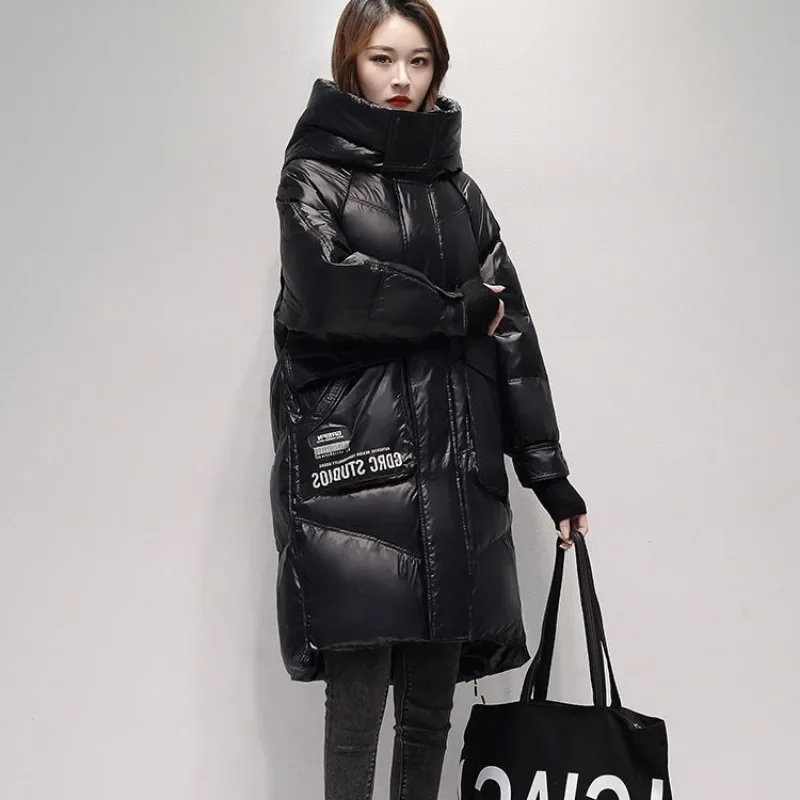 2024 New Women Down Jacket Winter Coat Female Mid Length Version Parkas Loose Thick Warm Outwear Hooded Leisure Time Overcoat