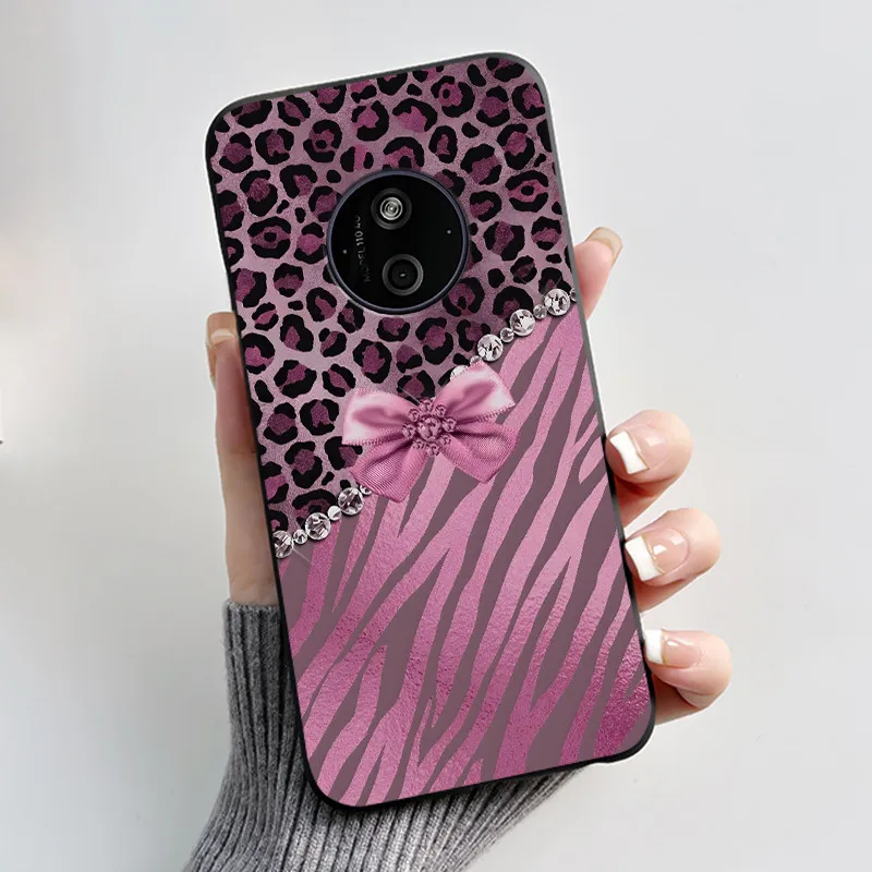 Floral Cartoon Design Soft Silicone Black Phone Case