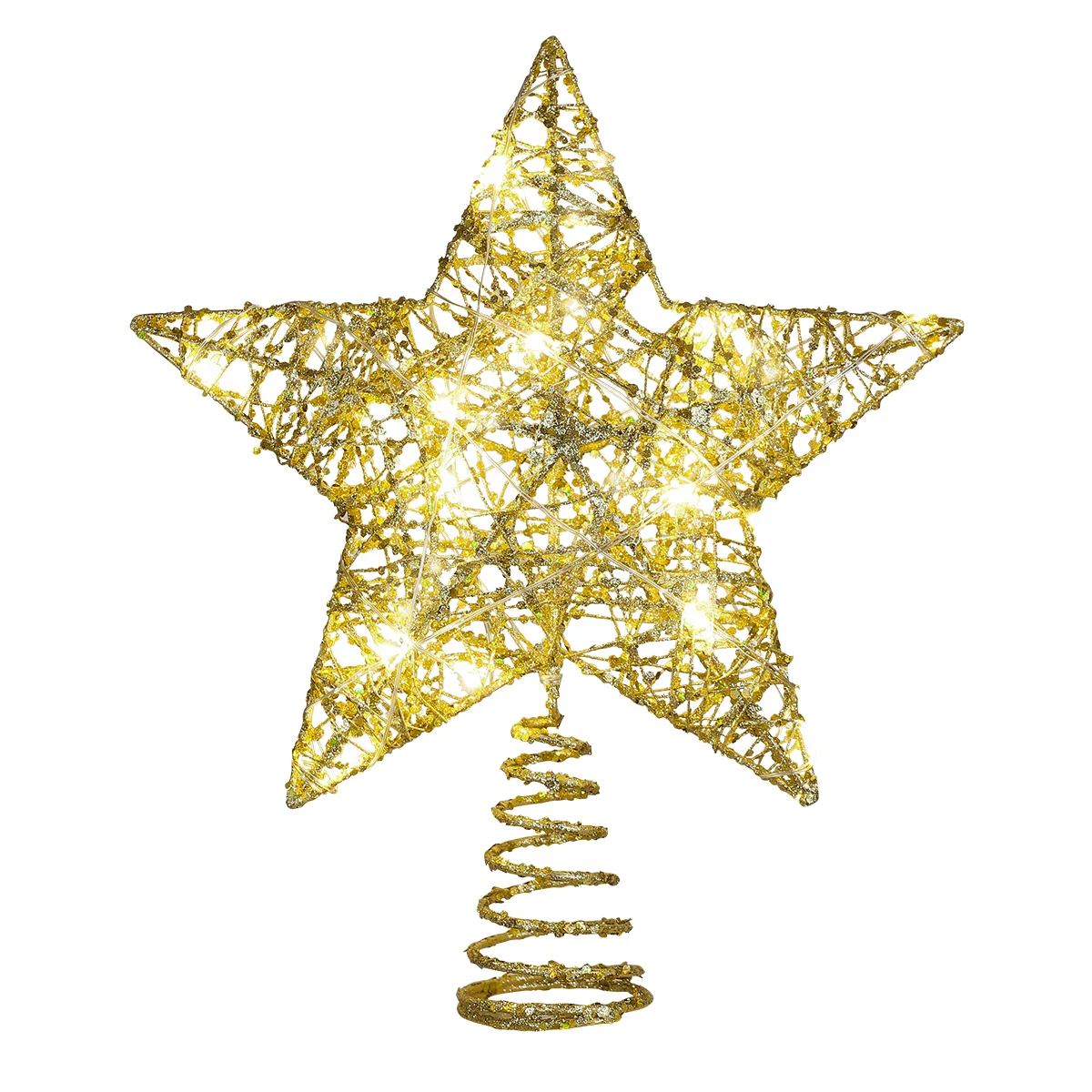 

Christmas tree top hat with stars golden glitter wire tree top star with LED string lights Christmas party decoration