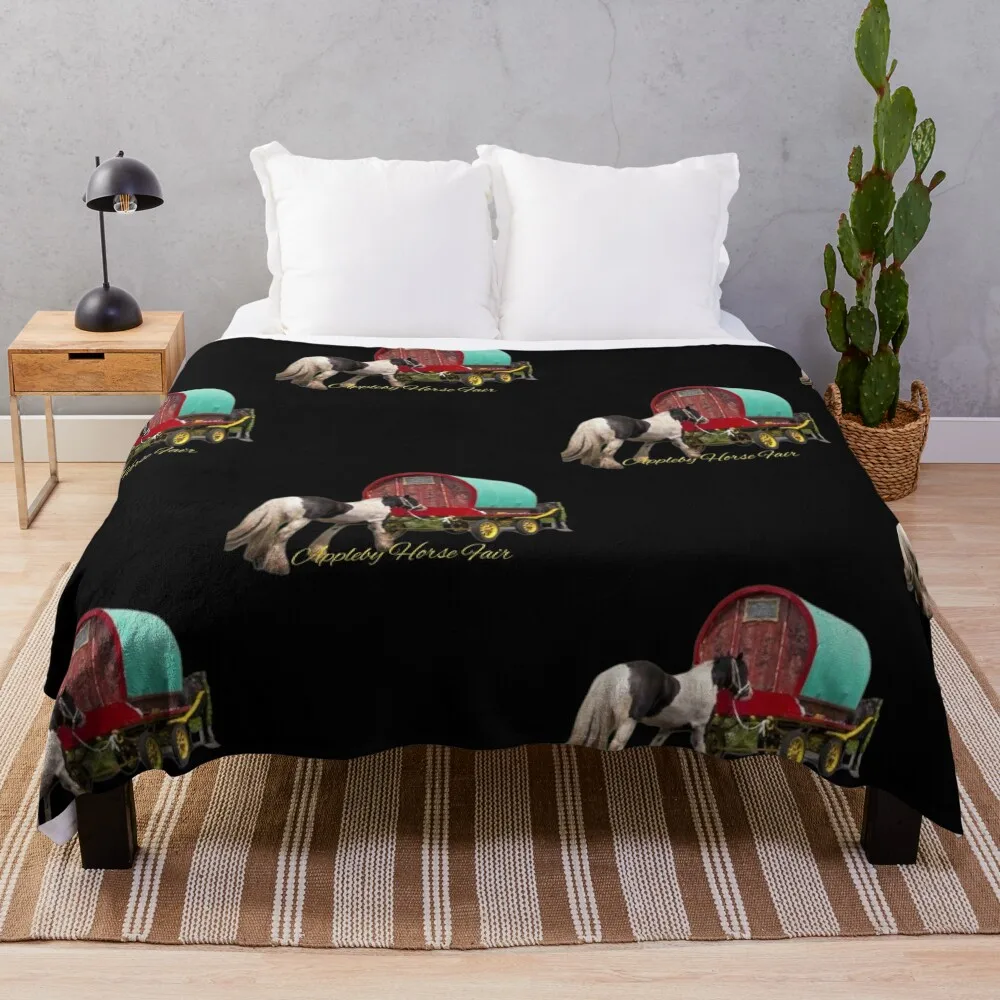 

horse drawn caravan, Appleby fair Throw Blanket Flannels Fluffy Softs Polar Bed linens Blankets