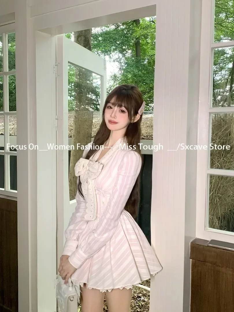 Elegant Korean Mini Dress Women Long Sleeve Slim Bodycon