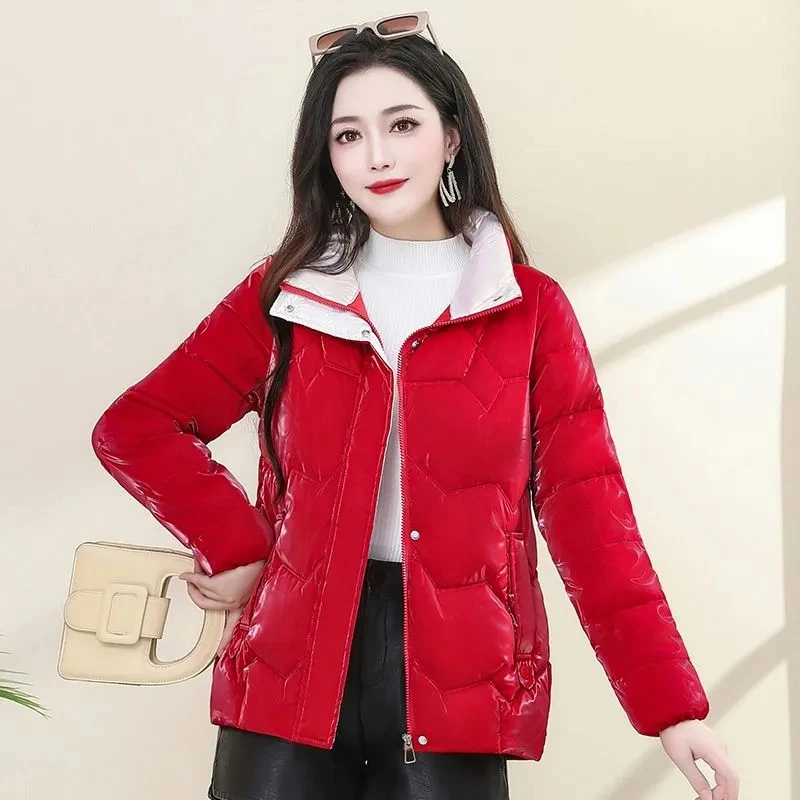 

Women Winter Coat Jacket Warm Down Cotton Parkas New Female Glossy Down Cotto Coats Standing Collar Loose XL-5XL Overcoat