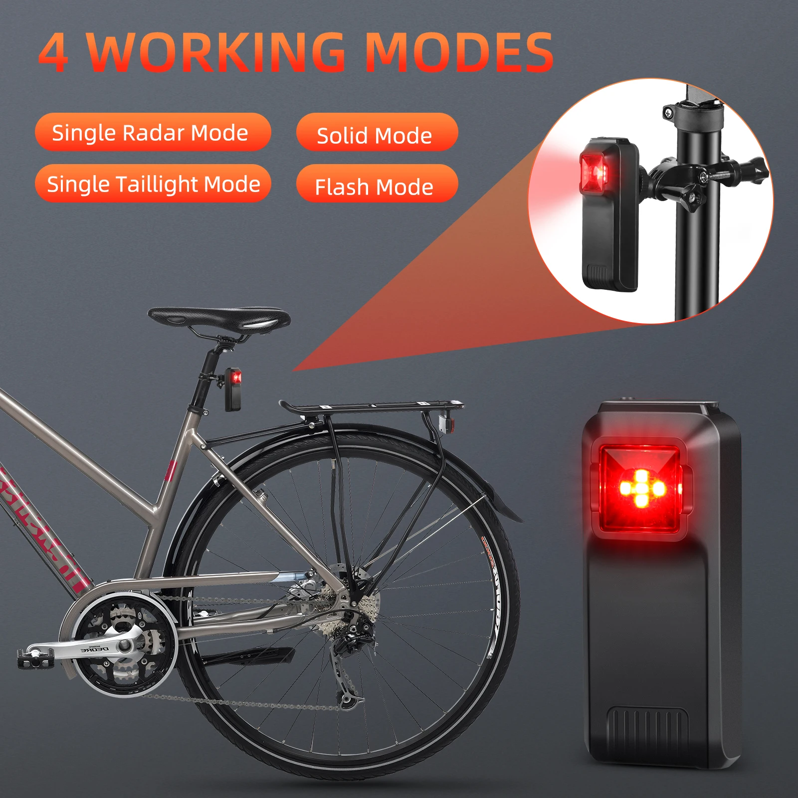 Wsdcam rechargeable bicycle taillight USB bike rear tail lights waterproof radar detection cycling lamp 5 mode blind spot monitor