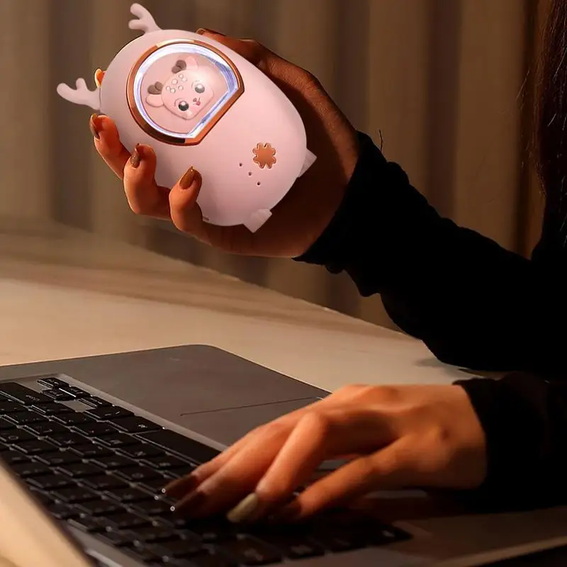 Pocket Hand Warmers Cute Ear Portable Pocket USB Heater Power Bank Light Up Long Heating 3 Heat Levels Hand Warmer For Women Men
