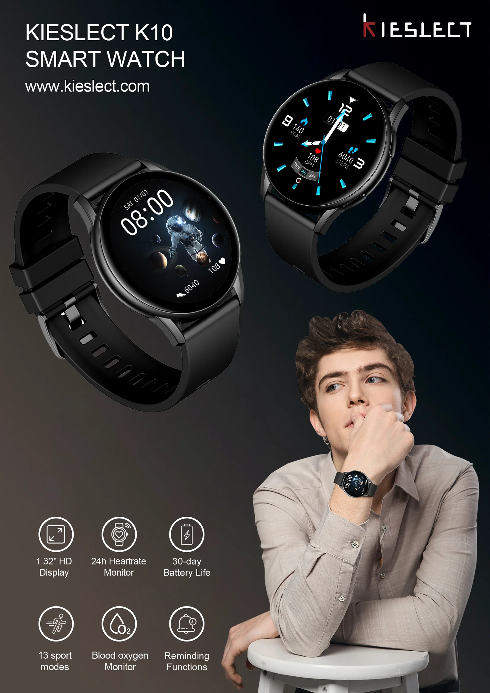 Xiaomi Kieslect Men Women Amoled Smart Watch K10 Sports Fitness Blood