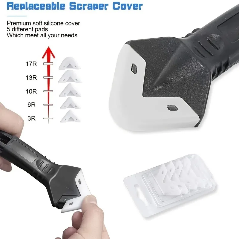 Ultimate 5-in-1 Metal Head Shovel & Glue Tool Kit: Multi-Functional Silicone Spatula, Caulk & Grout Remover, Sealant Finisher, and Scraper Set