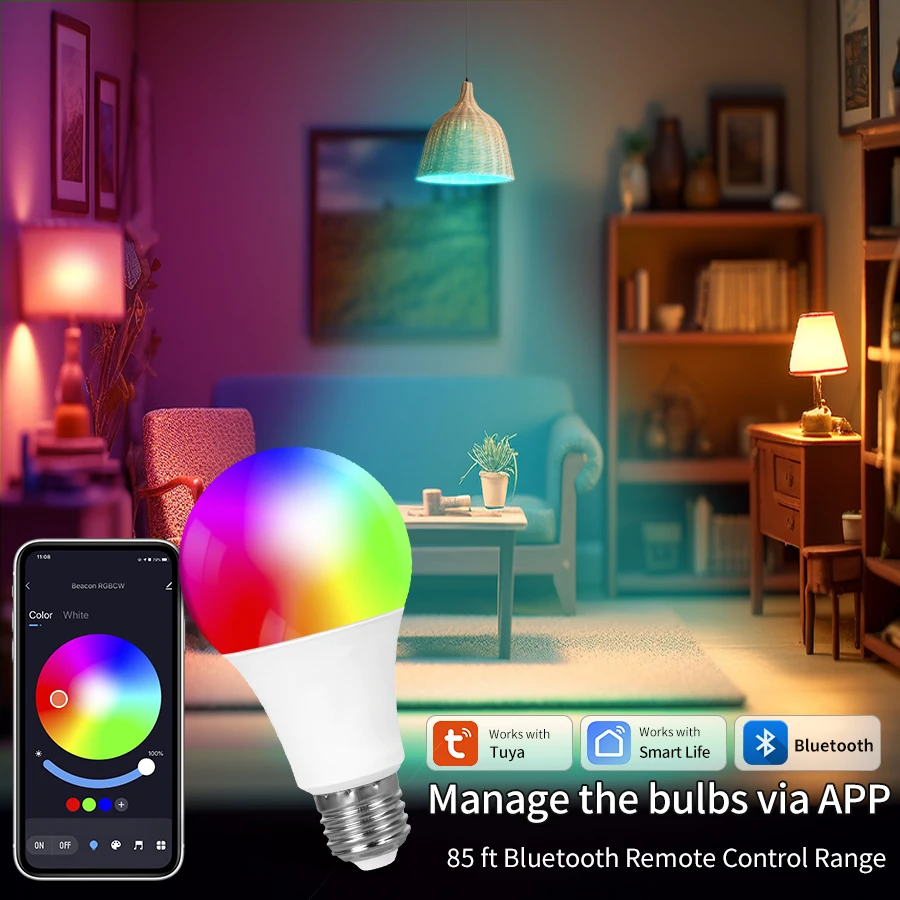 E27 Smart Bulb Tuya Bluetooth LED Light Bulb 18W 15W 9W 220V RGB Lamp APP Control Timer Dimmable Music Sync Work With Smart life smart led light bulbs