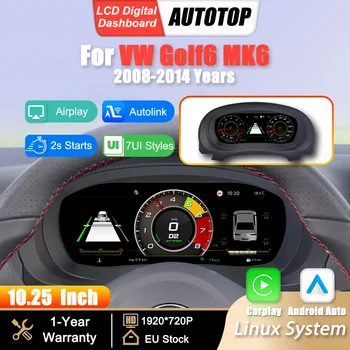 Panel de Instrumentos Digital LCD Linux de 10.25 Pulgadas para VW Golf 6 MK6 Años 2008-2014, Carplay Inalámbrico, Android Auto, Cabina Virtual 1