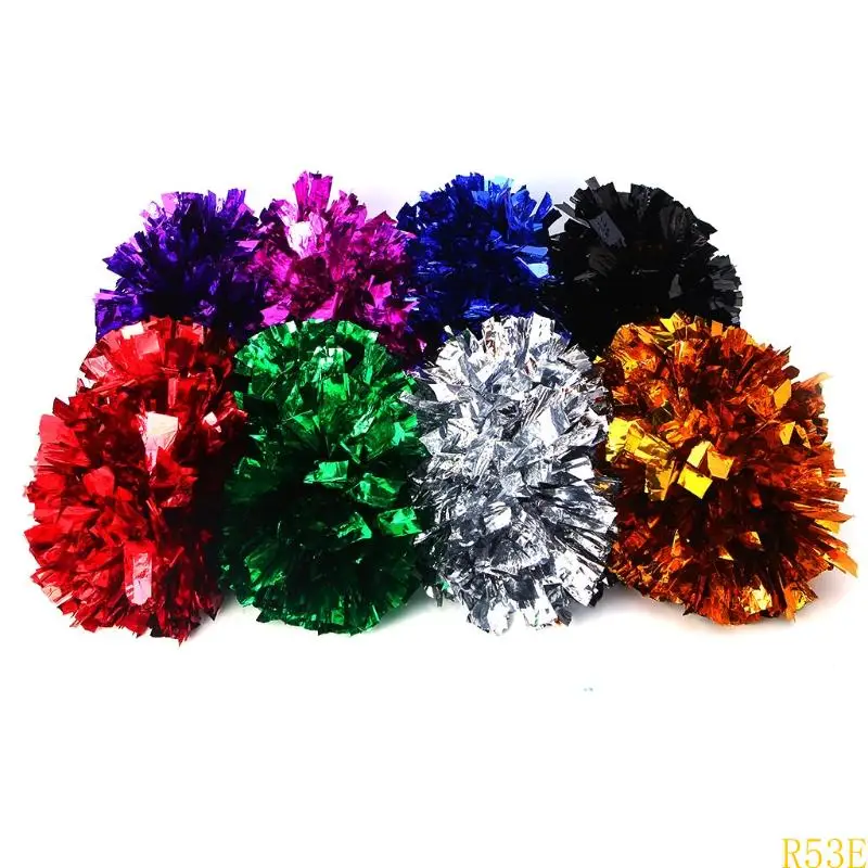 R53E Fluffier Cheerleading Pom Poms Cheerleader Pompoms Plastic Handheld Cheerleader Pompoms with Finger Rings for Kids Adult